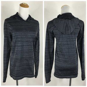 FABLETICS Fitted Black Gray Striped Thumbholes Hoodie Stretch Pullover Shirt